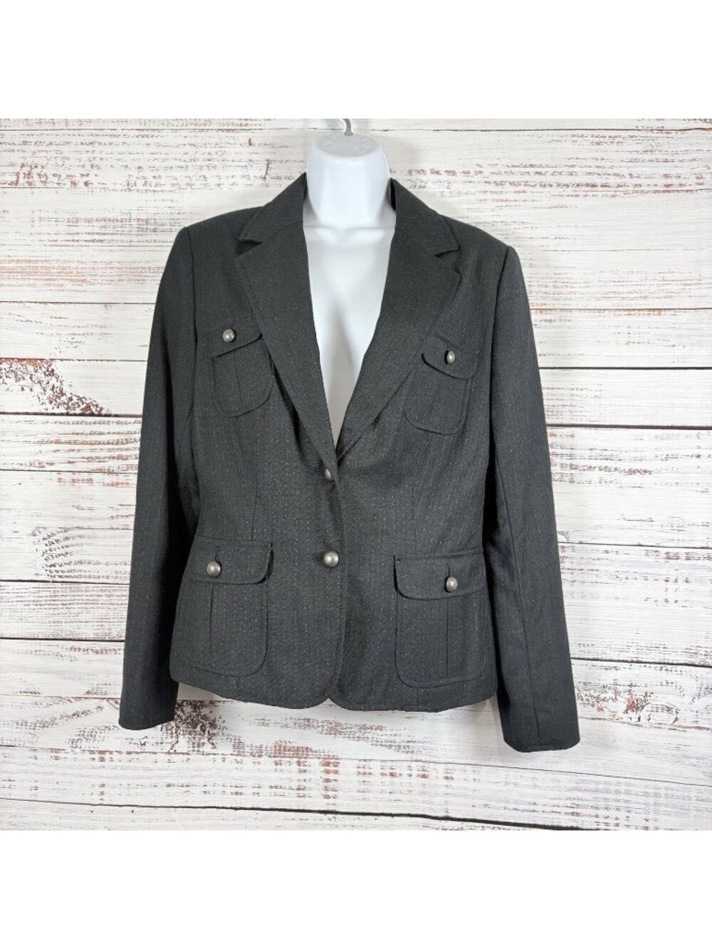 New York & Company Gray Blue Striped Lined Blazer